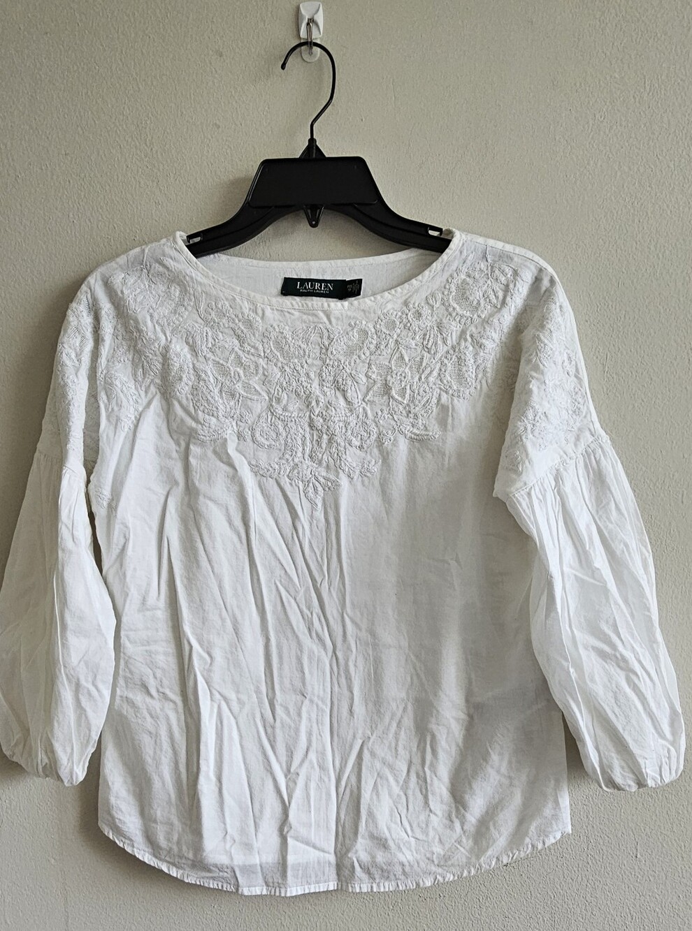 Ralph Lauren White Embroidered Yoke Cotton Blouse